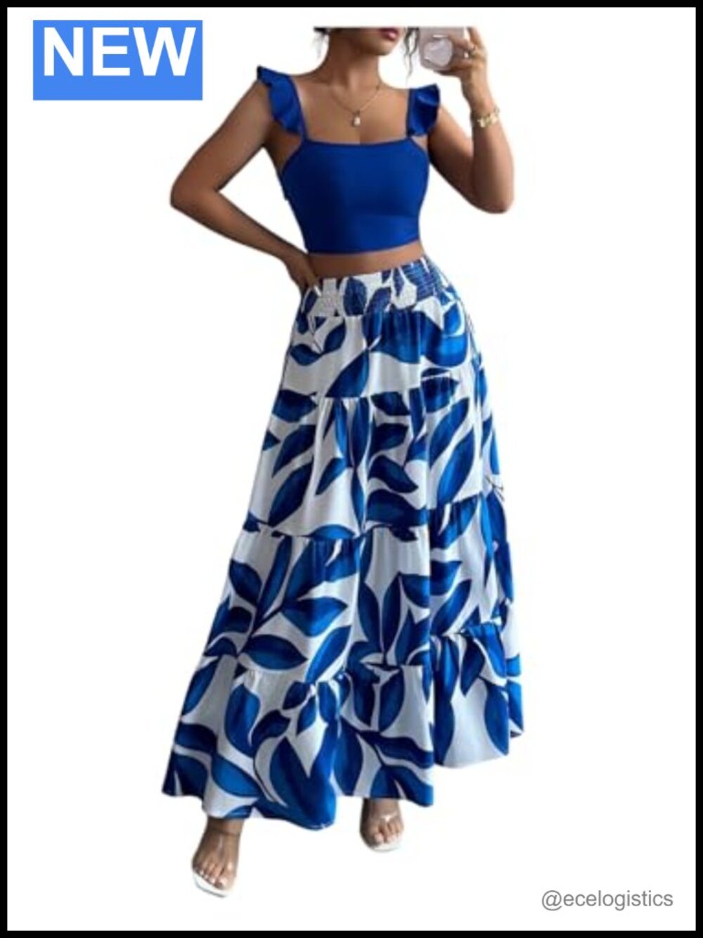 Boho 2 Piece Skirt Set Ruffle Tank & Flowy Aline Skirt Vacation Outfit